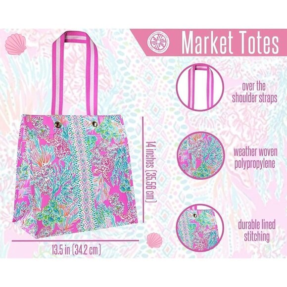 Lilly Pink Pulitzer Market Shopper Bag, Reusable Grocery Tote, Shoulder Bag - Picture 4 of 4
